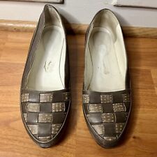 Vintage Brown Italian Leather Closed Toe Basket Weave Flats  picture