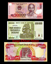 50, 000 Vietnam Dong,  500,000 Zimbabwe Dollars + 25, 000 Iraq Iraqi Dinar Unc picture
