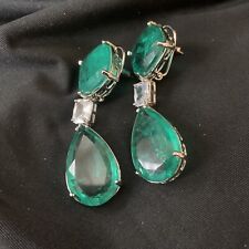 18k on4k gold Huge emerald victorian Earrings Dangler Drop Chandelier redcarpet picture