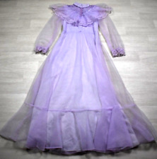 60s Purple Chiffon Lace Formal Dress Victorian Gunne Southern Antebellum VTG picture