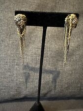Vintage Artist Made Earrings Two Tone Dangle Chains Studs picture