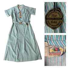 Deastock 1930s Striped Belted Cotton House Dress / Women’s 38 Large* picture