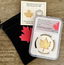 2024 Canada Super Incuse Maple Leaf 1 Oz Silver Gilt NGC PF70 $20 Coin w/ COA + picture
