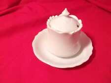 Vintage White Ironstone 3 Piece Sugar Bowl and Saucer Ceramic Unmarked picture