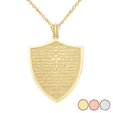 Solid Gold The Lord’s Prayer Shield Medallion Pendant Necklace picture