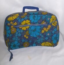 Vintage 1960s Montgomery Ward Stratolite Blue Floral Suitcase Retro MCM Hippie picture
