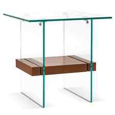 Ivinta Small Glass End Table with Wooden Shelf, Bedside Table with Glass Legs picture