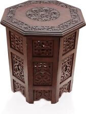 Solid Wood Accent End Table - Hand Carved Vintage Boho Folding Side Table picture