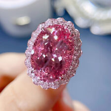 New 18mm Big Gemstone Charm Pink Topaz Luxury Women Girl Jewelry Silver Ring picture