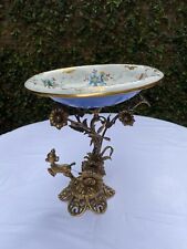 Gilt Ormolu Floral Compote Centerpiece Blue Opaline Donkey Wheat Wagon Spain picture