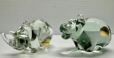 Small Hand Blown Clear Glass Figurines Rhino & Hippo Pair Paperweight Art Decor picture