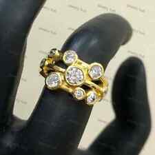 Bezel Set 2Ct Round Cut Natural Moissanite Bubble Ring Yellow Gold Plated Silver picture