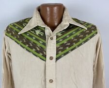 Vintage 60s 70s Shirt Language Hippie Bohemian Men Large Ikat Trim Cotton FLAW picture
