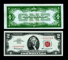 1928  $1 funny back silver certificate- 1963 $2 red seal  legal tender star note picture