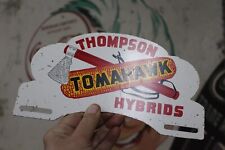 1950s THOMPSON TOMAHAWK HYBRIDS SEED CORN COB PAINTED METAL TOPPER SIGN HATCHET picture