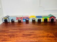8 LAKESHORE Learning Wood Toy Block Party Buildings, Drive Through Wooden Town picture