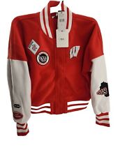Women's Wisconsin Badgers Red/White Full-Zip Varsity Patchwork Jacket Size M picture