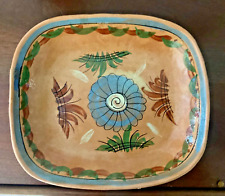 Rare 1940s Vintage Mexican Terracotta Pottery tray, handmade hand painted 12”x10 picture