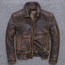 Men American Pilot Air Force Vintage Brown Maroon Black Real Leather Jacket picture