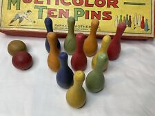 Antique Vintage PARKER BROTHERS Wooden  Small  Ten Pins Bowling  Game Complete picture