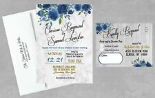 Wedding Invitations Personalized Navy Blue Gold Rustic Set of 50 with RSVP Cards picture