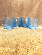 Vintage KIG Ice Blue Glass Coffee Mugs, Set of 4, Embossed Fruit from Indonesia picture