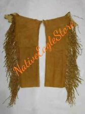Old Antique Style Men's Tan Buffalo Suede Hide Twisted Fringes Leggings NCP14 picture
