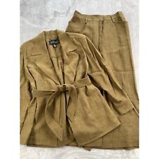 Vintage Linda Allard Ellen Tracy Set 10 Olive Green Wool Linen Maxi Skirt Jacket picture