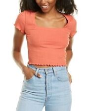 Socialite Women's Ribbed Square Neck  Short Sleeve Top In Ginger Large MSRP $34 picture