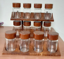 2 Pc. MCM Digsmed Denmark Wooden Spice Racks W/12 Glass Twist Jars 1964 picture