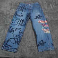 Vintage Pepe Jeans Mens 34 Blue Graffiti Loose Baggy Skater Colorful Hip Hop picture