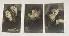 3 Antique Vtg RPPC Erotic German Postcards Unposted Kissing Couple Risqué Set picture