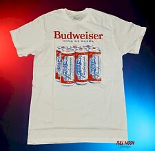 New Budweiser Beer Bud 6 Pack Classic Logo White Men's Vintage T-Shirt picture