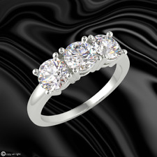 1.50 Ct Round Cut VS1/E Lab Grown Diamond Trilogy Engagement Ring 14K White Gold picture