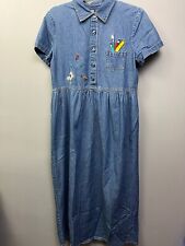 VIntage True Blue Denim Dress Womens Small Teacher Embroidered Collared Pocket picture