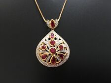Beautiful Vintage Lavalier Red Rhinestone Pendant on a Sterling Silver Necklace picture
