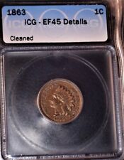 1863 Indian Head Penny, ICG EF45, Cleaned picture