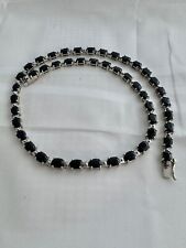 20 Ct Oval Cut 5x3 mm Black Spinel Lab-Created Tennis Necklace 18 IN 925 Silver picture