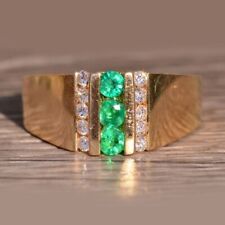 1.70 Ct Emerald & Diamond Men's Wedding Band Ring Yellow Gold Plated Lab Created picture