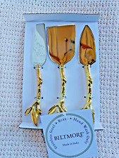 Biltmore Golden Leaf Cheese Knife Spreader 3 Piece Set, New 🧀 Retail $50 picture