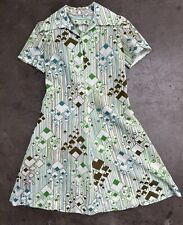 Vintage 70s Mod Geometric Green Mini Dress Medium picture