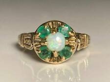  Antique 2.6Ct Round Fire Opal & Emerald Cocktail Ring 14K Yellow Gold Finish picture