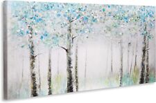 Oil Painting on Canvas 24x48 In Birch Hand Painted  Green Blue Tree Forest Wall picture