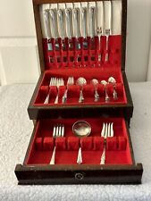 Holmes And Edwards Inlaid Flatware Set Of 56 Rose Silverplate With Chest Case picture
