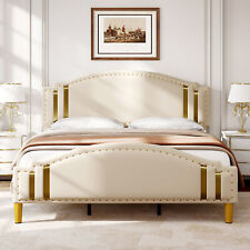 Full/Queen/King Size Upholstered Bed Frame with Adjustable Headboard Wooden Slat picture