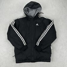 Vintage Adidas Reversable Jacket Men Medium Black Grey Logo Hooded Y2K picture
