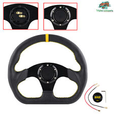 Universal Flat Drift Racing Steering Wheel 6 Holes D Shape Horn Button Leather picture