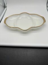 Vintage Fire King Ovenware Milk Glass Divided Serving Dish Gold Trim USA Anchor picture