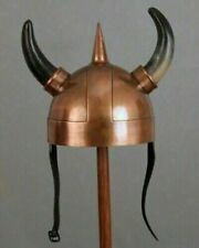 Viking Horn Helmet Copper Antique Medieval Armour Helmet Costume With Liner picture
