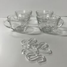 Vtg anchor hocking punch bowl cups Lot Of 4 savannah clear flowers  Lot #2 picture